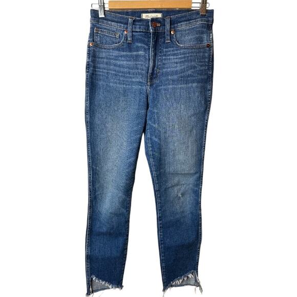 Madewell Blue Raw Distressed Hem 10" High Rise Skinny Ankle Jeans Women's Sz 26 - Picture 1 of 5